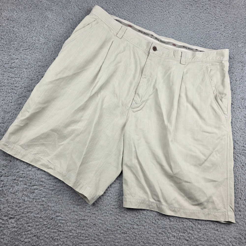 Tommy Bahama Relax Mens 40 Tan Silk Cotton Pleated Chino Shorts Khaki Beige